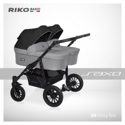Riko Basic Saxo - Wózek Bliźniaczy Głęboko-Spacerowy | zestaw 2w1 | GREY FOX