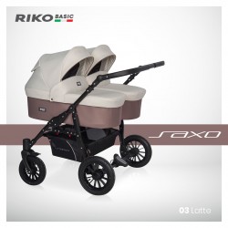 Riko Basic Saxo - Wózek Bliźniaczy Głęboko-Spacerowy | zestaw 2w1 | LATTE