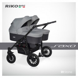 Riko Basic Saxo - Wózek Bliźniaczy Głęboko-Spacerowy | zestaw 2w1 | STONE