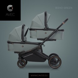 Cavoe Avec - Wózek Głęboko-Spacerowy dla bliźniąt | zestaw 2w1 | BOHO GREEN