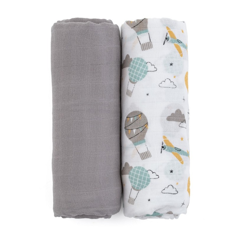 Petite&Mars Misty - Otulacz bambusowy 2 szt | 120x120 | GREY PLANES