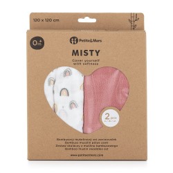 Petite&Mars Misty - Otulacz bambusowy 2 szt | 120x120 | ROSE RAINBOW