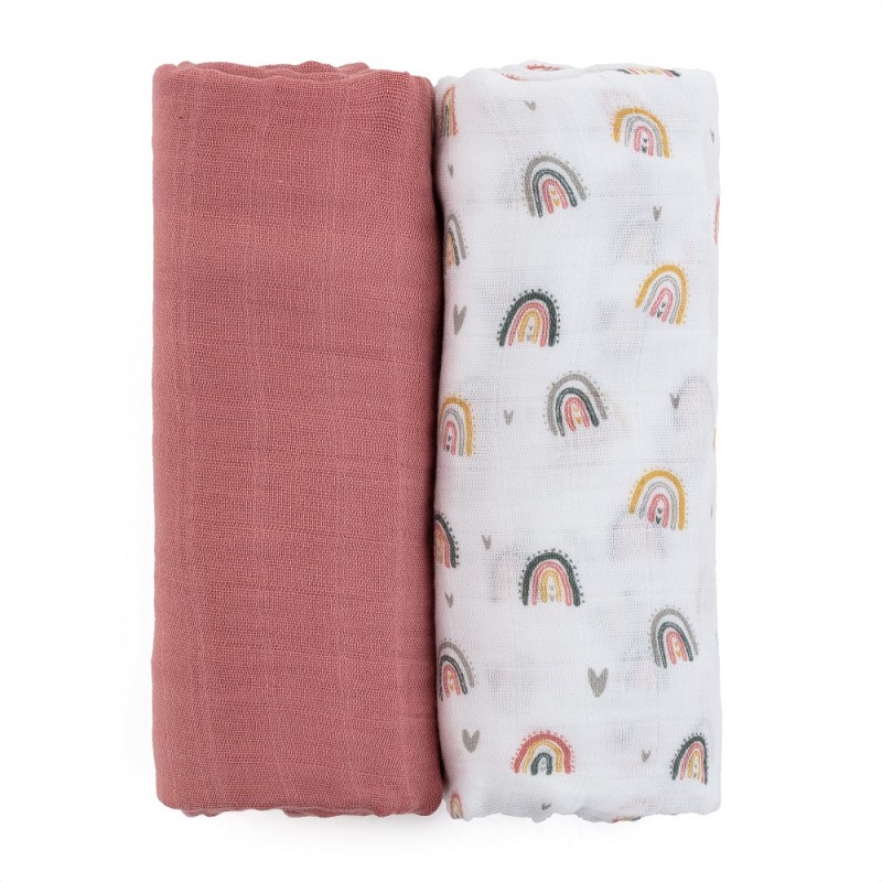 Petite&Mars Misty - Otulacz bambusowy 2 szt | 120x120 | ROSE RAINBOW