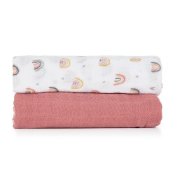 Petite&Mars Misty - Otulacz bambusowy 2 szt | 120x120 | ROSE RAINBOW