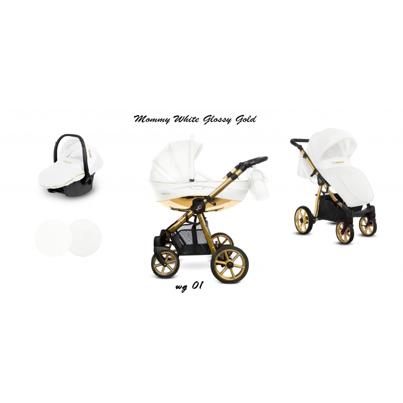 BabyActive Mommy Glossy White - Wózek Głęboko-Spacerowy | zestaw 3w1 | GOLD