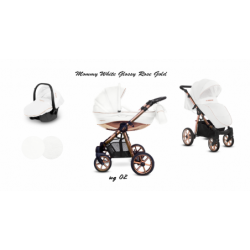 BabyActive Mommy Glossy White - Wózek Głęboko-Spacerowy | zestaw 3w1 | ROSE GOLD