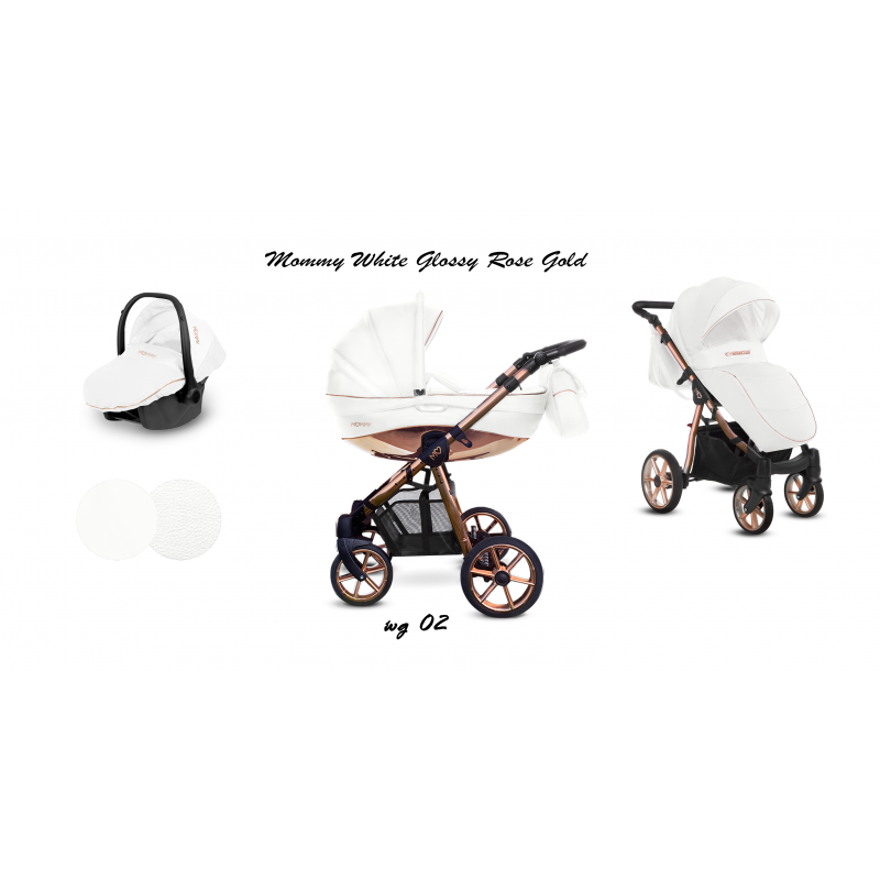 BabyActive Mommy Glossy White - Wózek Głęboko-Spacerowy | zestaw 3w1 | ROSE GOLD