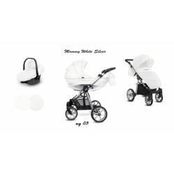 BabyActive Mommy Glossy White - Wózek Głęboko-Spacerowy | zestaw 3w1 | SILVER