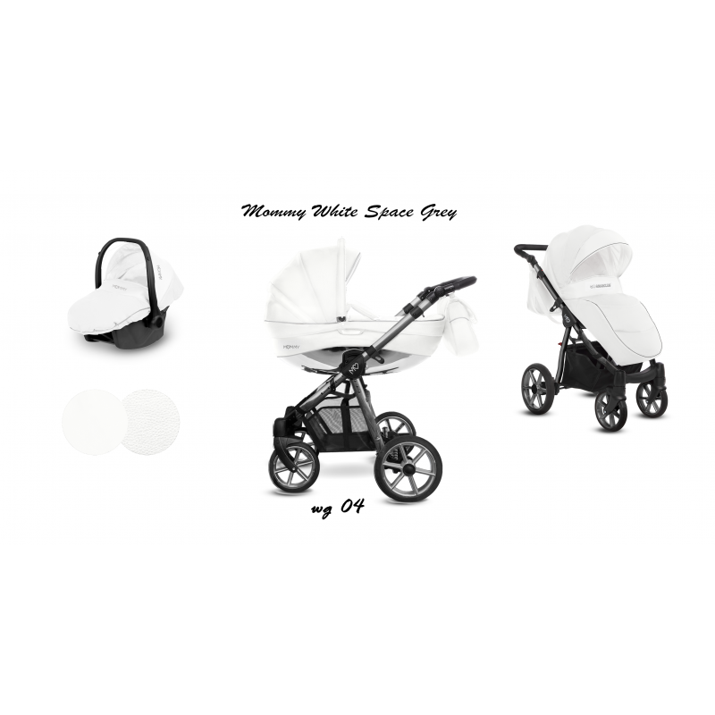 BabyActive Mommy Glossy White - Wózek Głęboko-Spacerowy | zestaw 3w1 | SPACE GREY