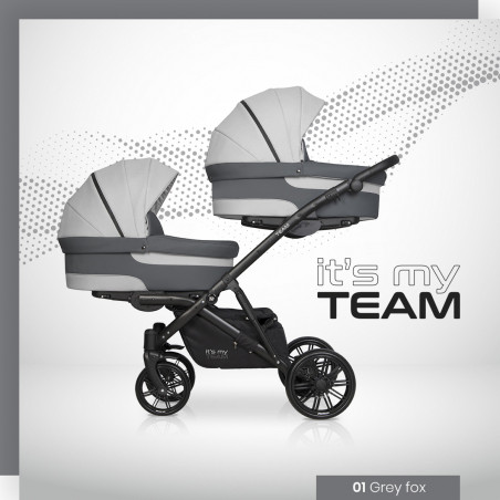 Riko Team - Wózek Głęboko-Spacerowy dla bliźniąt | zestaw 2w1 | GREY FOX