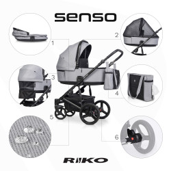 Riko Senso - Wózek Głęboko-Spacerowy | zestaw 2w1 | GREY FOX
