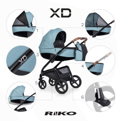 Riko XD Black Edition - Wózek Głęboko-Spacerowy | zestaw 2w1 | CRYSTAL BLUE