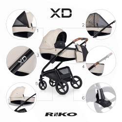 Riko XD Black Edition - Wózek Głęboko-Spacerowy | zestaw 2w1 | SAND