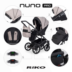 Riko Nuno Pro - Wózek spacerowy + gondola miękka | zestaw 2w1 | SAND
