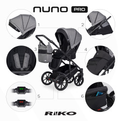 Riko Nuno Pro - Wózek spacerowy + gondola miękka | zestaw 2w1 | TITANIUM